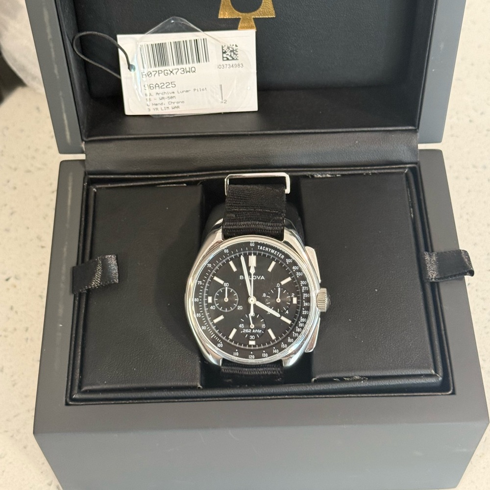 Bulova Silver and Black Chronograph Watch